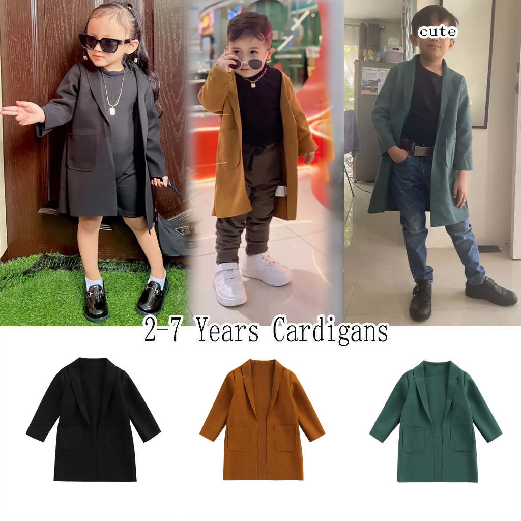 2-7ปี เด็ก/ทารกเพศหญิง/เด็กชายเสื้อลําลองสําหรับฤดูใบไม้ร่วง/ฤดูหนาว,สีทึบแขนยาวเปิดคาร์ดิแกนด้านหน้ากับกระเป๋า,สีเขียวทะเลสาบ/สีดํา/สีน้ําตาล