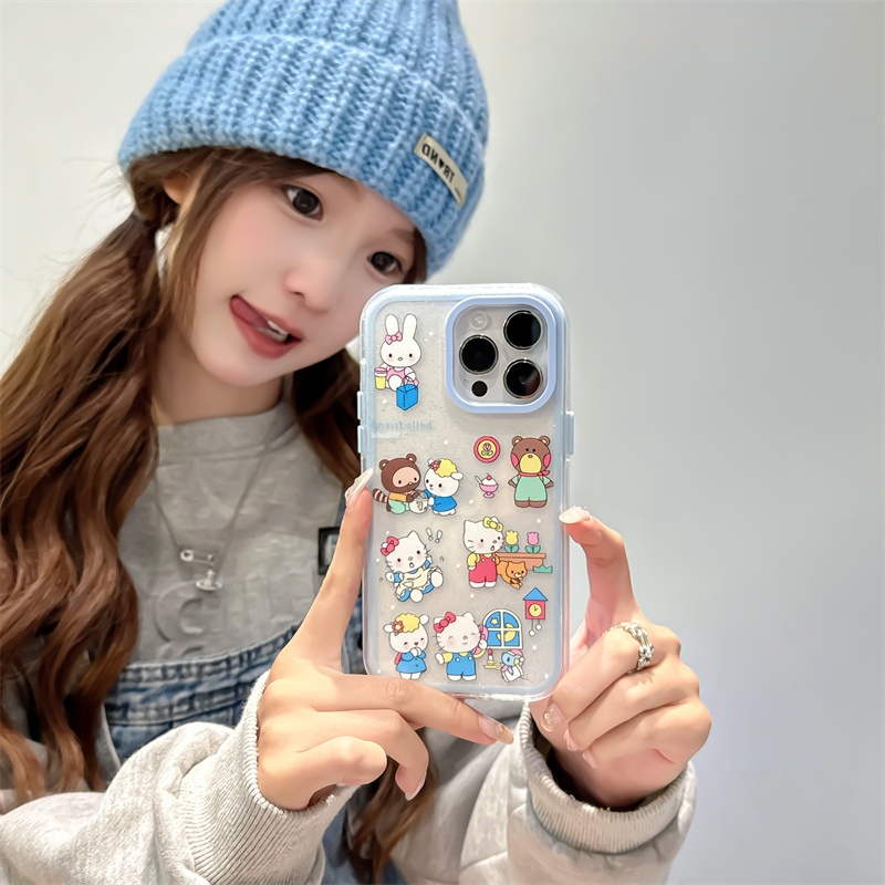 เคสไอโฟน ลาย Hello Kitty สำหรับ iPhone 16 15 14 13 12 Pro Max ลายคิตตี้น่ารัก ประกายแวววาว ป้องกันการกระแทกแบบ 3-in-1 รุ่นยอดนิยม ดีไซน์เรียบง่าย สไตล์ Ins แฟชั่น อินเทรนด์ ลาย Pop Mart Labubu