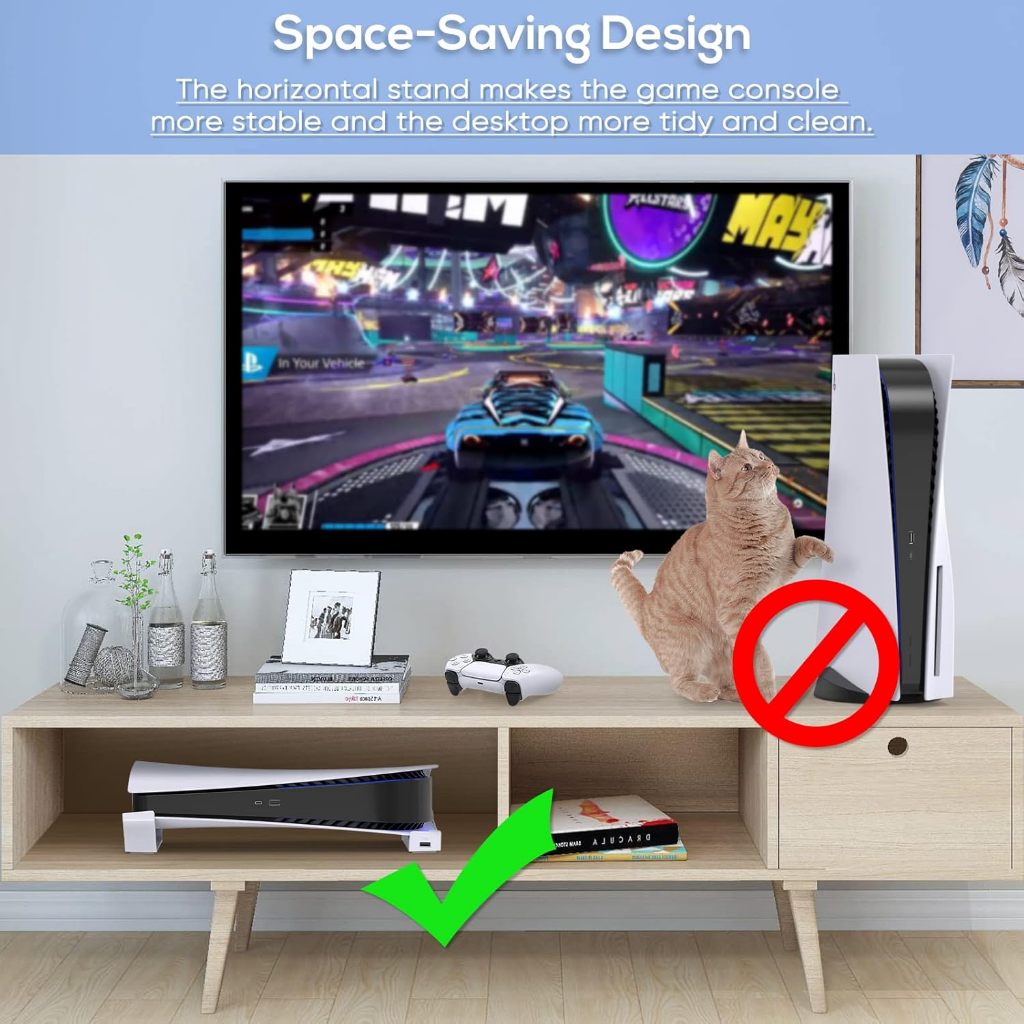ขาตั้งแนวนอนสำหรับเครื่อง PS5 พร้อมพอร์ต USB 4 ช่อง ขาตั้งด้านข้างสำหรับ PlayStation 5 รุ่นดิสก์และดิจิตอล พร้อมฐานรองสำหรับชาร์จคอนโทรลเลอร์อย่างรวดเร็ว