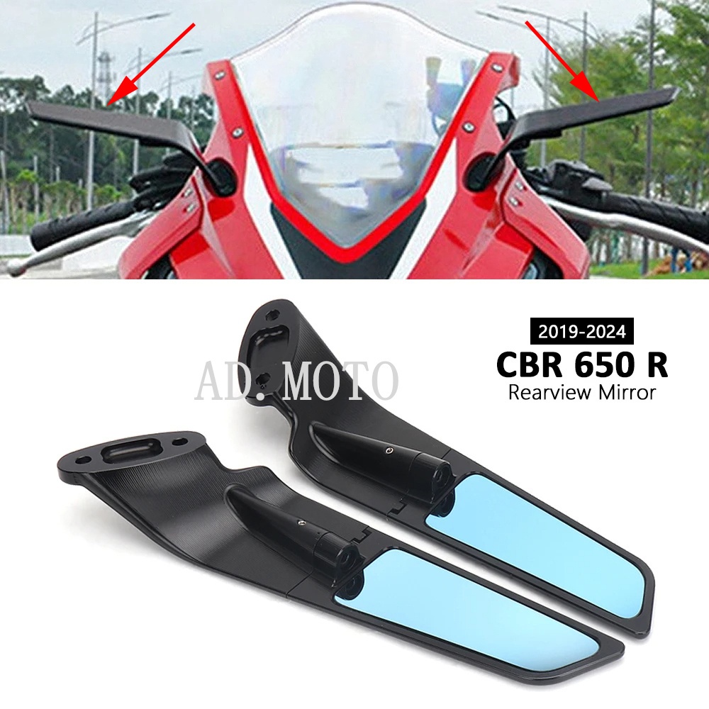 สําหรับ Honda CBR 650R CBR 650 R CBR650R 2019-2024 อุปกรณ์เสริมรถจักรยานยนต์กระจกลมปีกปรับหมุนกระจกมองหลังสีดํา
