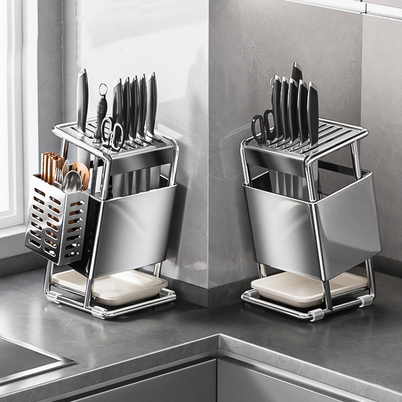 มัลติฟังก์ชั่ผู้ถือมีดชั้นเก็บห้องครัวผู้ถือมีดชั้นวางเครื่องครัวผู้ถือมีดขนาดเล็กเคาน์เตอร์สแตนเลสชั้นวาง