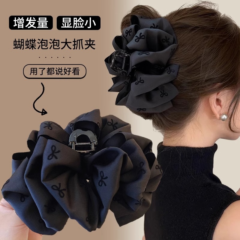 2024 สไตล์ใหม่ High-End สีดํา Bubble Bow กิ๊บติดผม Headdress ด้านหลังหัวผม Shark คลิป
