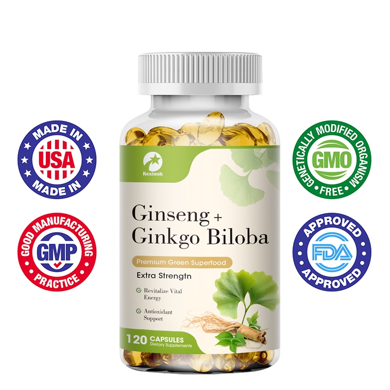 Kexinsh Ginko Biloba & Panax Ginseng อาหารเสริมสมองโสมแดงสําหรับหน่วยความจําและโฟกัส - อาหารเสริมแปะก๊วย Biloba สําหรับการมองเห็นที่ดี