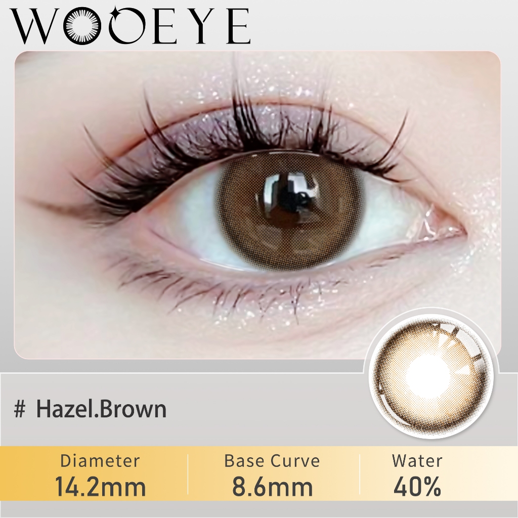 Free Lens Case คอนแทคเลนส์สีน้ําตาลเกรดพร้อม 0.00 ~ 4.00 เกรด Hazel eye lense คอนแทคเลนส์ชุด 2 ชิ้นรายปี 14.2 มม. wooeye