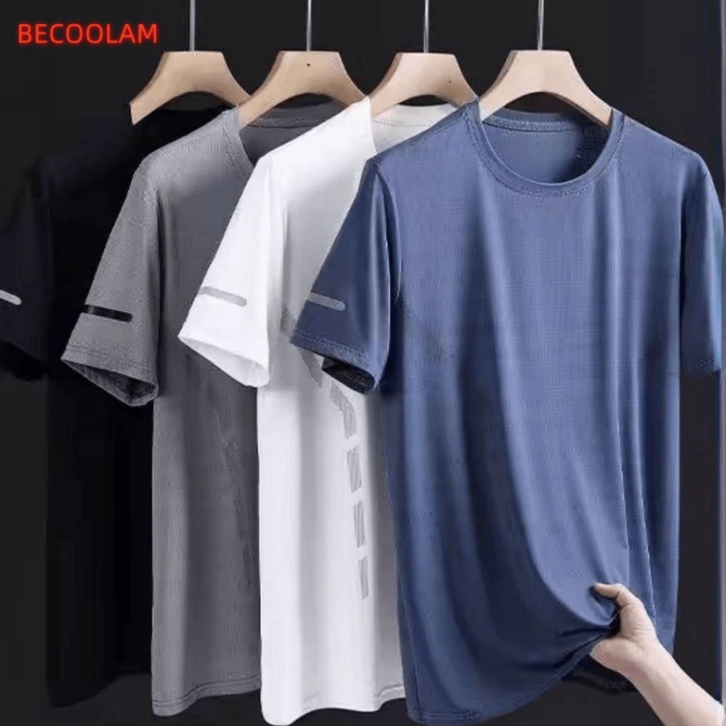 BECOOLMAN-ฤดูร้อน ฤดูร้อน เสื้อยืด ชาย คอกลม เสื้อผ้าแห้งเร็ว แขนสั้น แบบบาง ระบายอากาศได้ดี ใส่สบาย