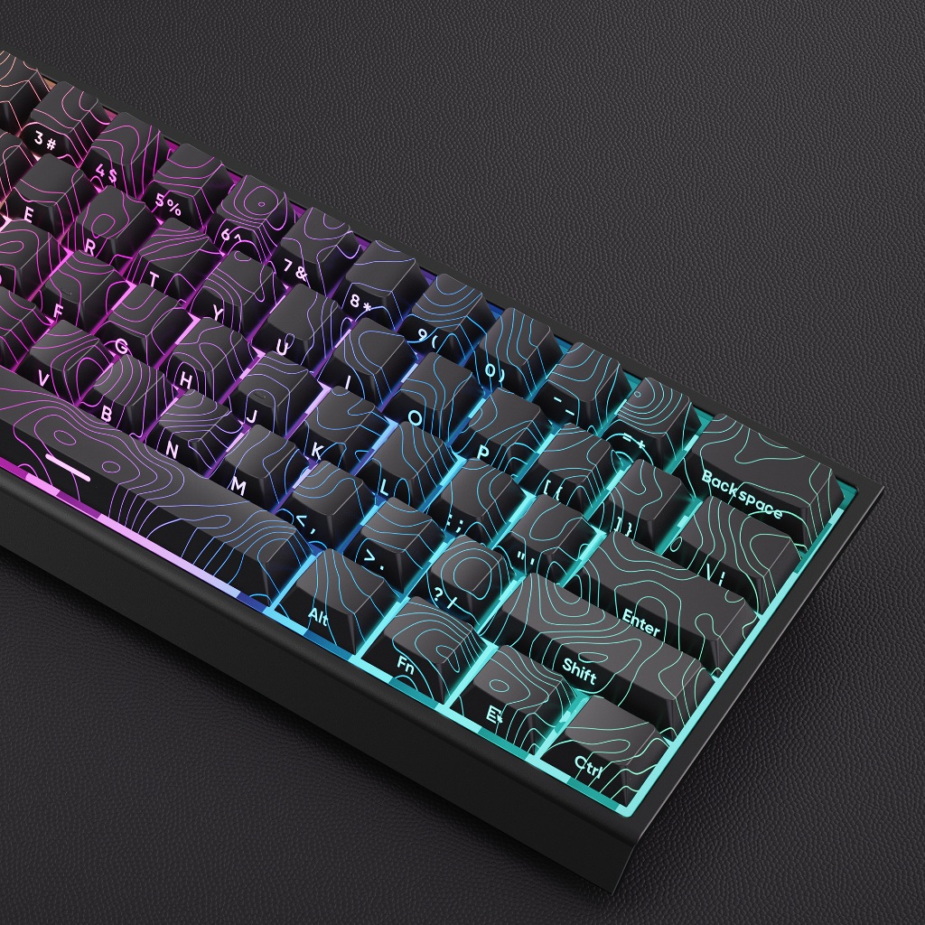 XVX Topographic Theme Keycaps1.0 Black Cherry Profile PBT Dye-Sub Side-Print Shine-Through สําหรับ G