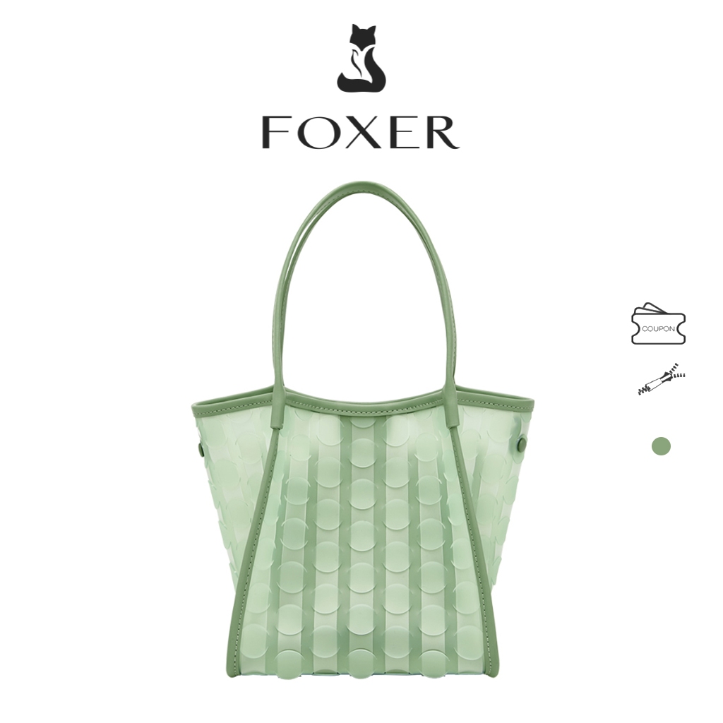 FOXER กระเป๋าถือสตรีหนังแท้สีเขียวกระเป๋าสะพายข้าง