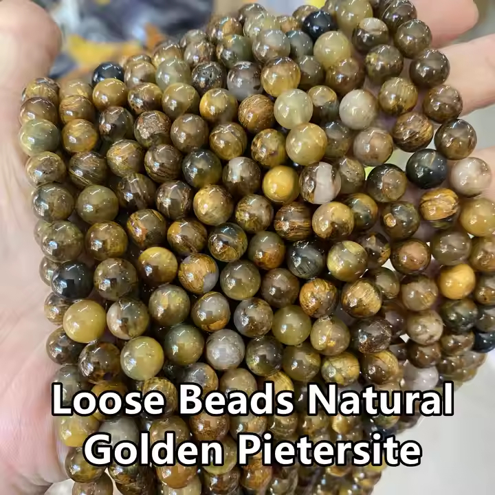 Golden Pietersite หินธรรมชาติคุณภาพสูงหลวมรอบ 6/8/10 มม.ลูกปัดสีเหลือง Pietersite