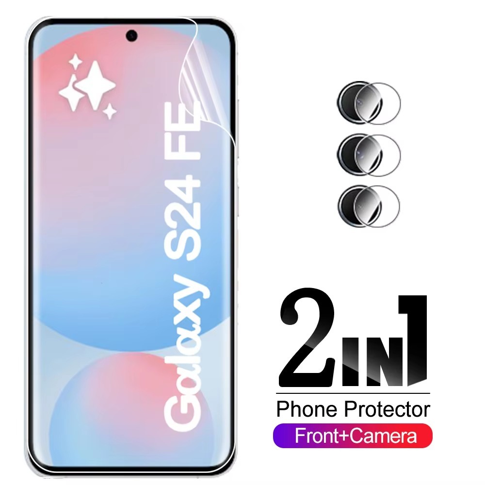 2in1 ด้านหน้าฟิล์มนุ่มเลนส์สําหรับ Samsung Galaxy S24 FE 5G Hydrogel ฟิล์มป้องกันหน้าจอ Samsun Samsu