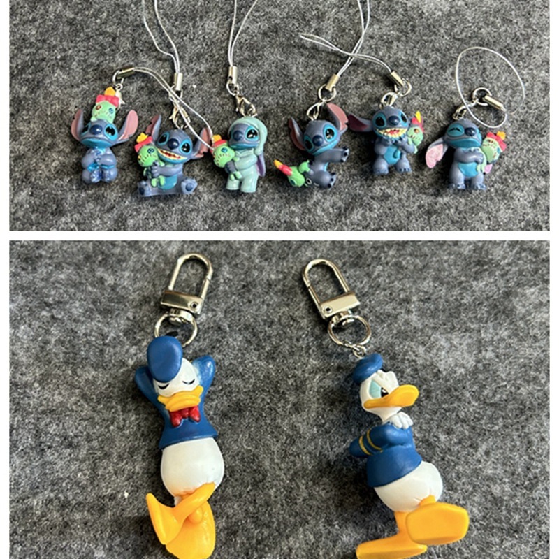 6ชิ้น/เซ็ต ทําเอง เชือกโทรศัพท์มือถือโดนัลด์ดั๊กพวงกุญแจผู้หญิงกระเป๋าจี้กระเป๋าเป้สะพายหลังอุปกรณ์ของเล่นตุ๊กตาพวงกุญแจสาวของขวัญ