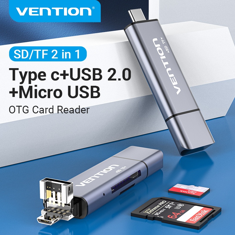 Vention เครื่องอ่านการ์ด 2 ใน 1 ยูเอสบี 3.0 ประเภทซี 512GB โอนเร็ว การอ่านการ์ดแบบคู่ เครื่องอ่านการ์ด SD บัตร TF ไมโคร SD TF อ่านง่าย ใช้ได้กับ แล็ปท็อป โทรศัพท์มือถือ โอทีจี