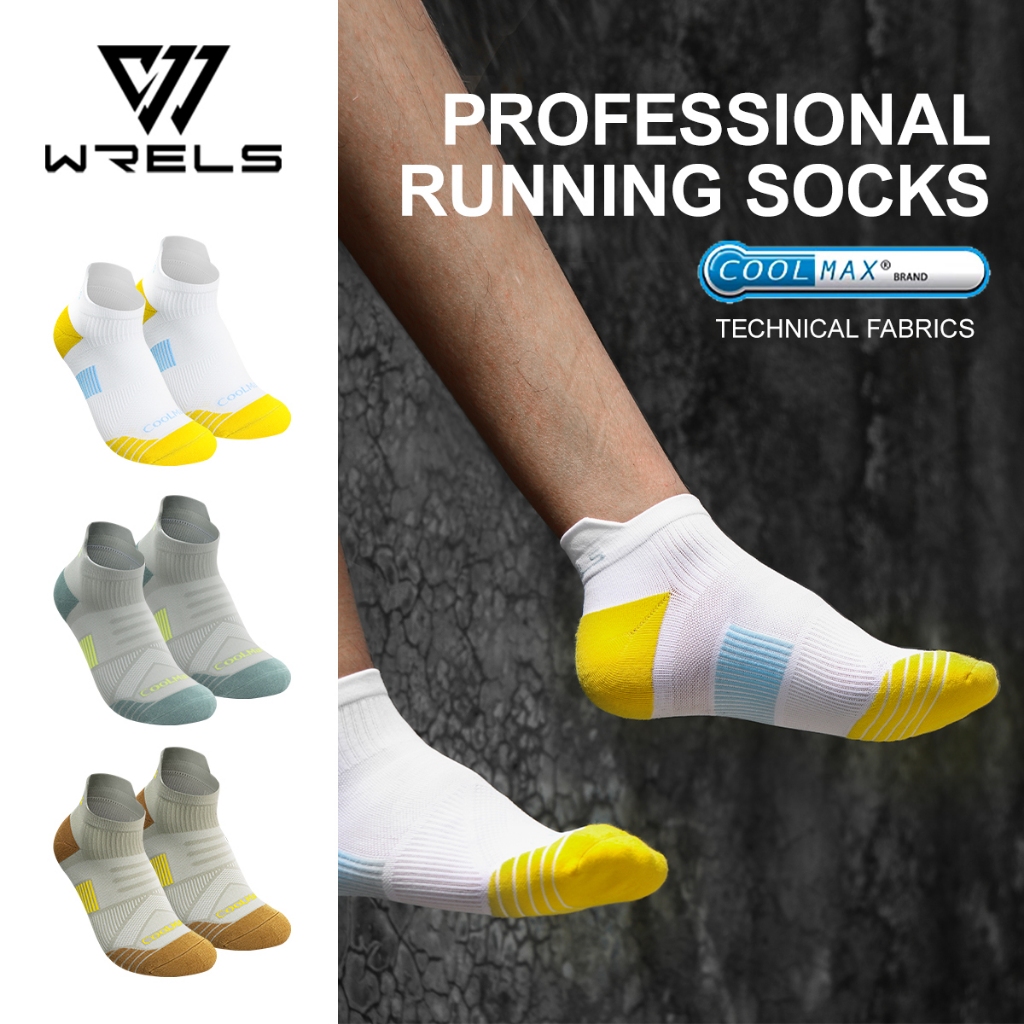 WRELS COOLMAX ถุงเท้าวิ่งด้านล่างผ้าหนายืดหยุ่นสูงสำหรับผู้ชาย