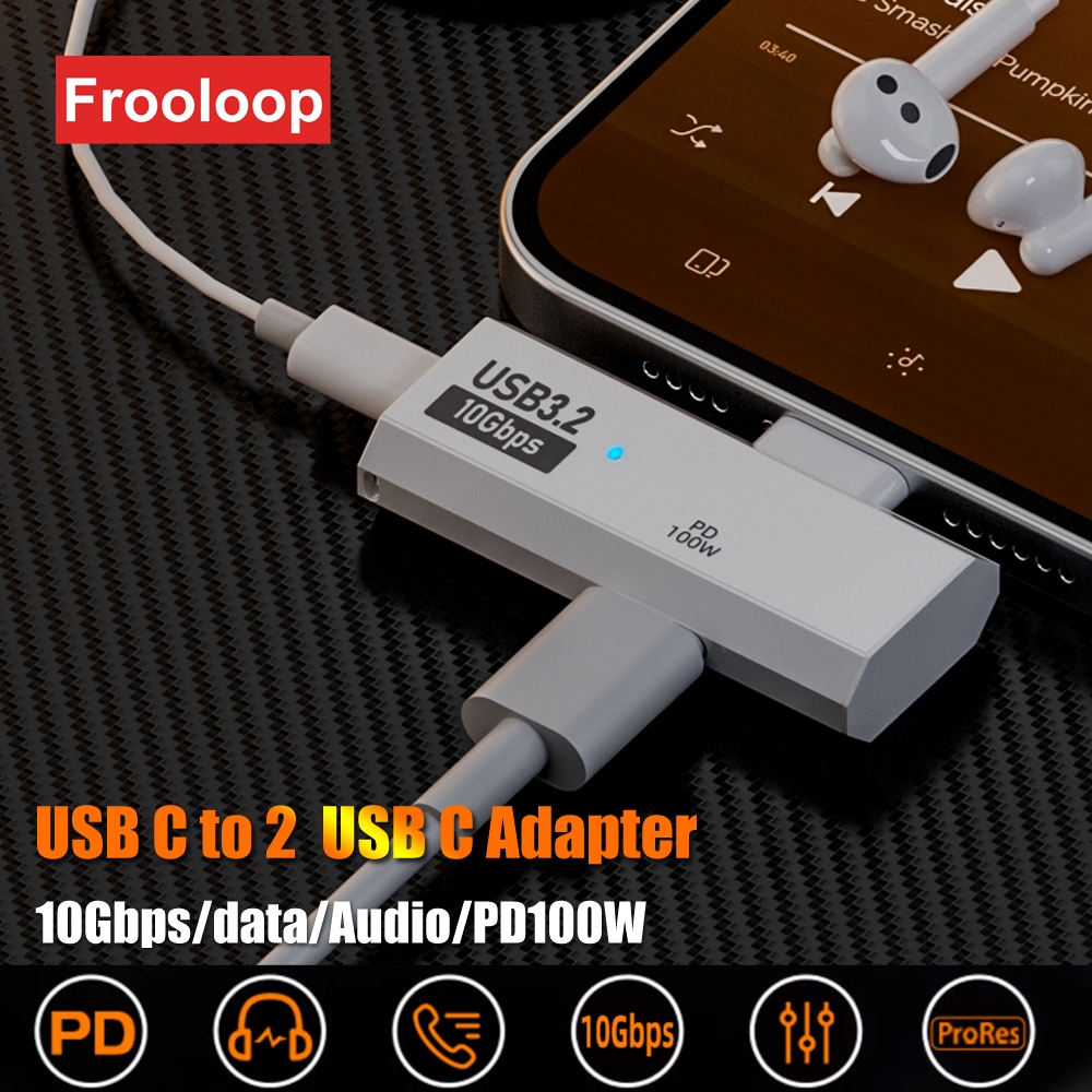 Pd 100W Dual Type C อะแดปเตอร์ USB C หูฟังเสียง AUX Converter USB 3.2 10Gbps ข้อมูล OTG สําหรับ Mac iPone 1615 Samsung S24U S23U