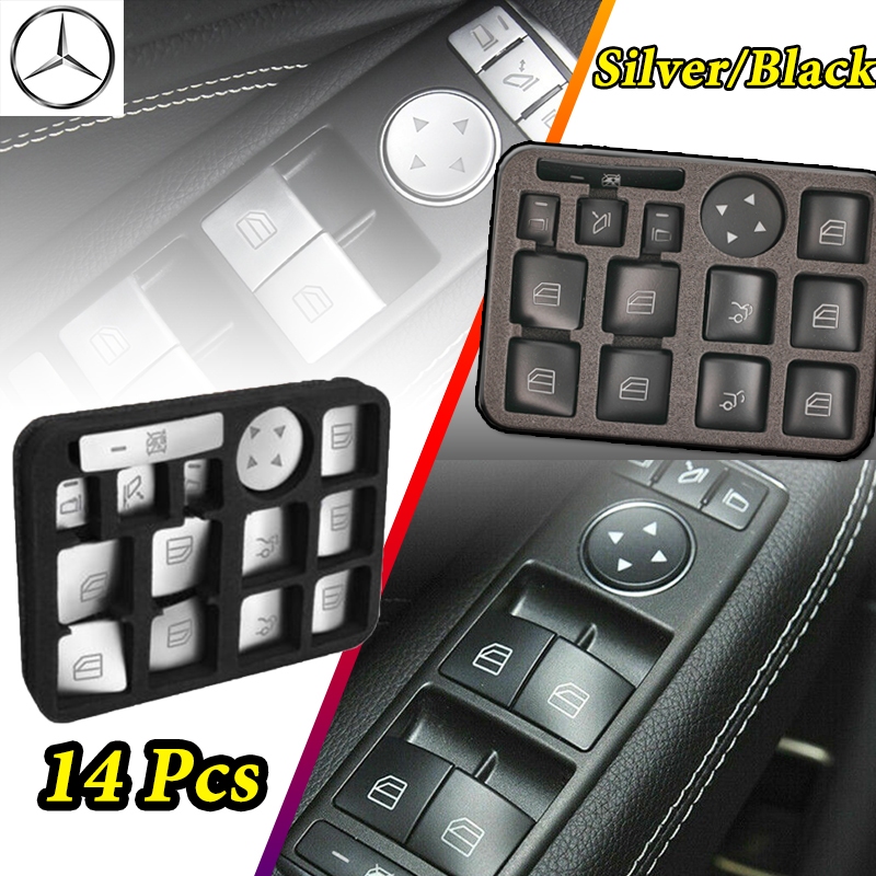 14 ชิ้น Mercedes Benz C180 C200 C230 C250 C280 C300 CLA ภายในรถปุ่มซ่อมสติกเกอร์หน้าต่างสวิทช์สวิทช์หลัก Tingkap รถอุปกรณ์เสริม