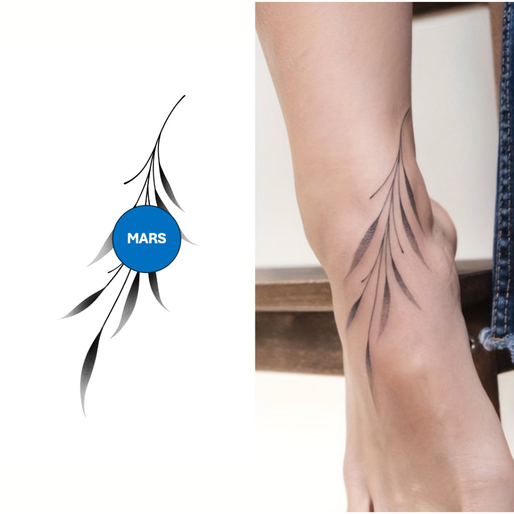 Mars Tattoo NEW Technology - รอยสักกึ่งถาวรสีสดนาน 2 สัปดาห์, สติกเกอร์รอยสักชั่วคราว แบบใบไม้ C024