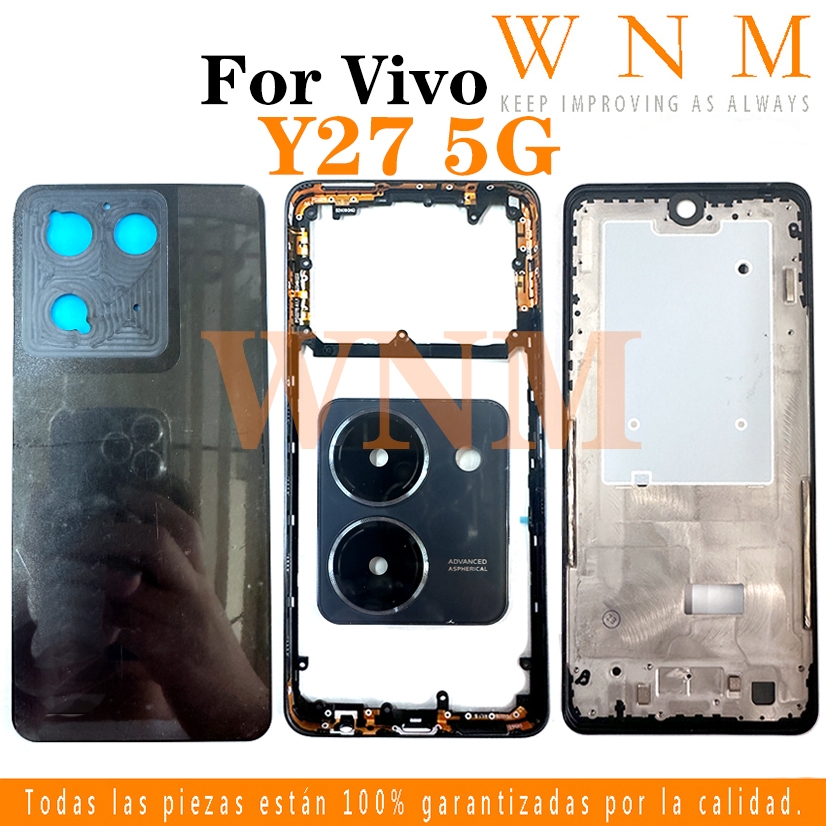 สําหรับ VIVO Y27 5G V2249 V2302 Y27S Full Housing Bezel ฝาหลังแบตเตอรี่ + กรอบกลาง + กรอบกล้องอะไหล่ด้านหลังกรณีที่อยู่อาศัยศูนย์แชสซี + ปุ่ม