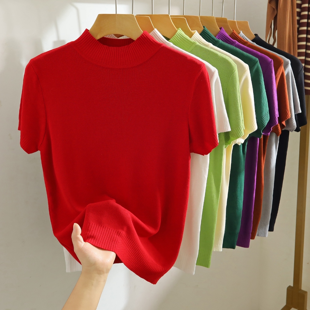 เสื้อกันหนาวคอเต่าครึ่งตัวผู้หญิงสไตล์ใหม่ Slimmer ดูลดอายุแขนสั้นเสื้อ Bottoming