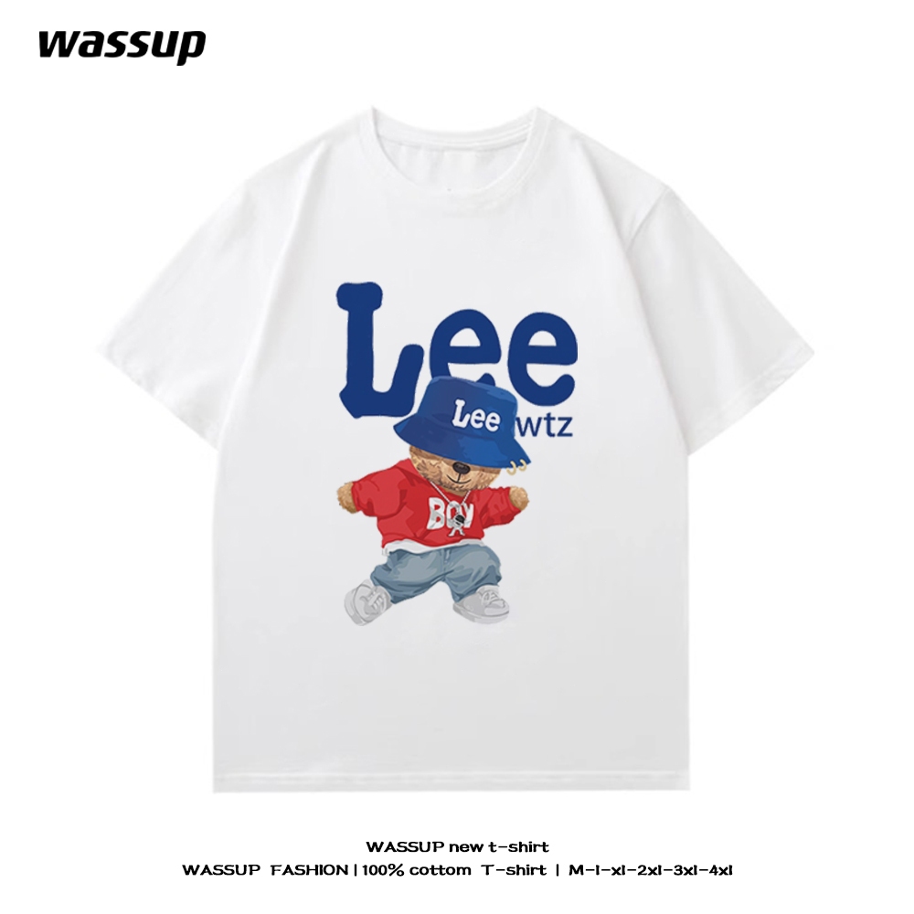 พร้อมส่ง เสื้อยืดผู้ชายลายพิมพ์หมี LEE ลิขสิทธิ์, ผ้าฝ้าย 100%, เนื้อผ้านุ่ม ใส่สบายและเท่