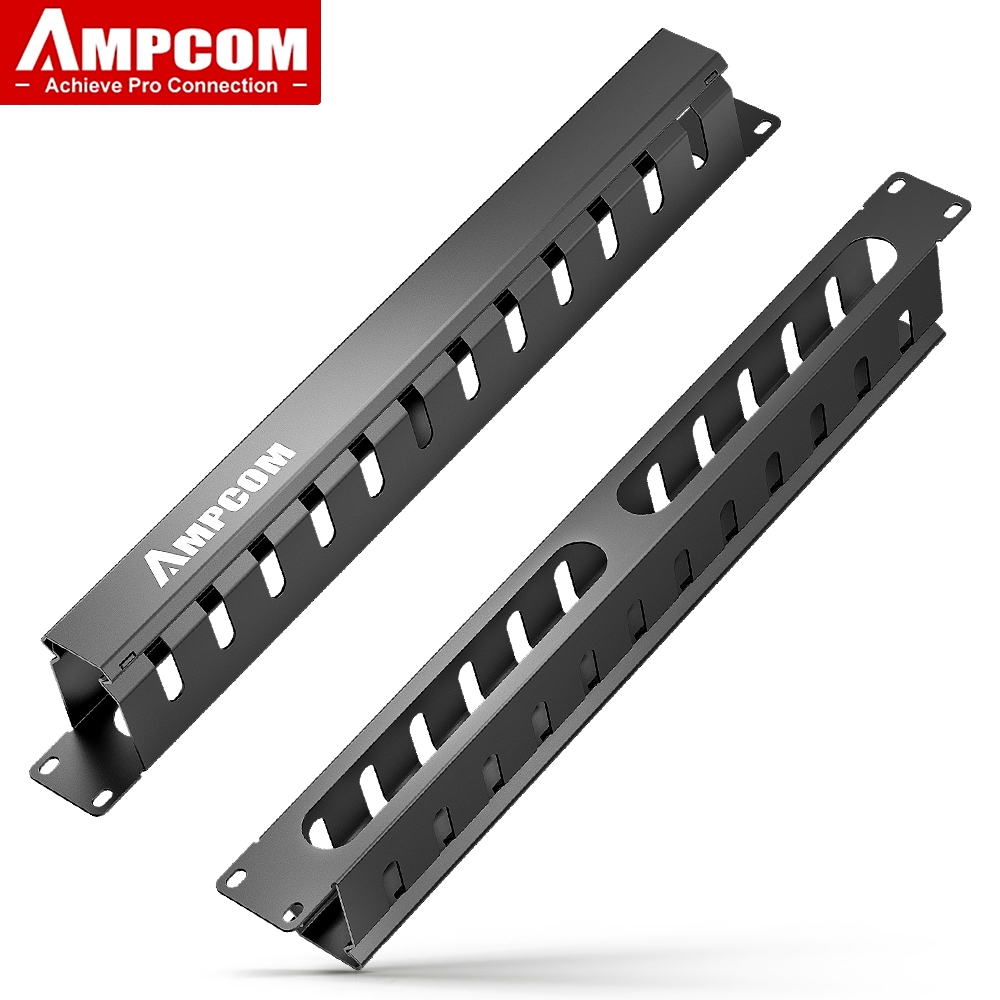 Ampcom 1U Rack Mount Cable Management 19 นิ้ว, 12/24 สล็อตโลหะท่อลวด Organizer แนวนอน Server Rack - 1.5 มม./1.2 มม.พร้อมฝาครอบ