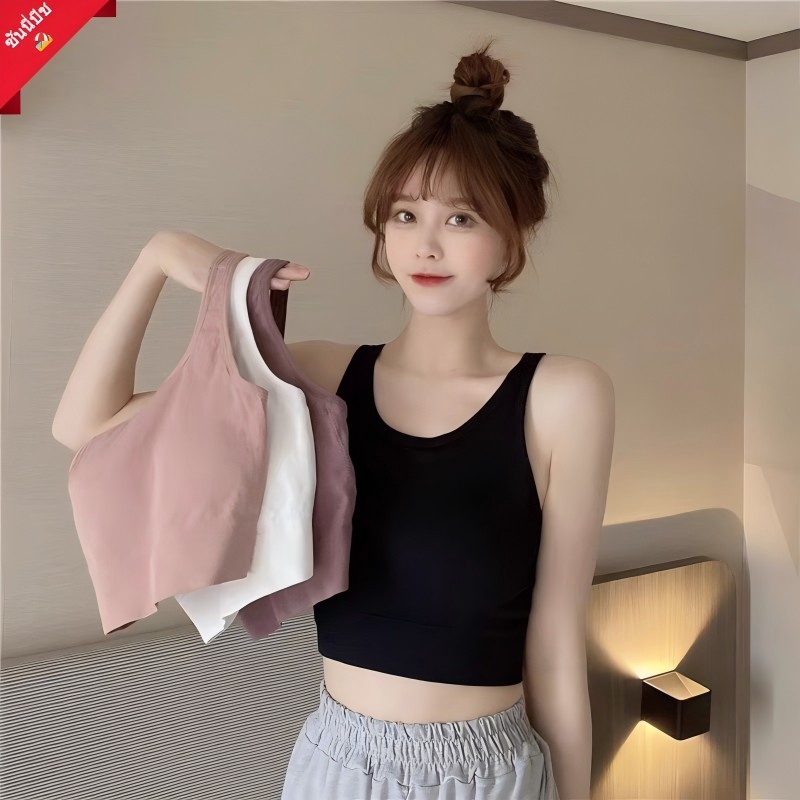จัดส่งจากกรุงเทพ แฟชั่นเสื้อคล้องคอรูปตัว V ชุดชั้นในสตรี เสื้อสายเดี่ยว สายเดี่ยว ไขว้หลัง มีเบาะ