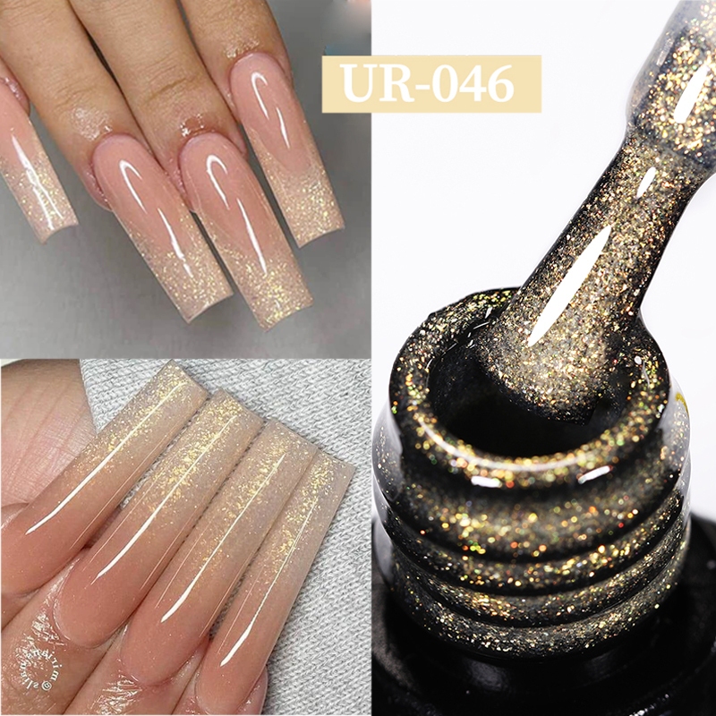 Ur SUGAR Gold Glitter เลเซอร์เล็บเจลกึ่งถาวรเคลือบเงา Soak Off UV LED เล็บฐาน Top เจลเล็บ