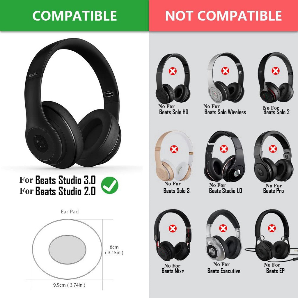 แผ่นรองหูฟังทดแทนสำหรับหูฟัง Beats Studio 2 แบบมีสายและ Studio 2/Studio 3 แบบไร้สาย