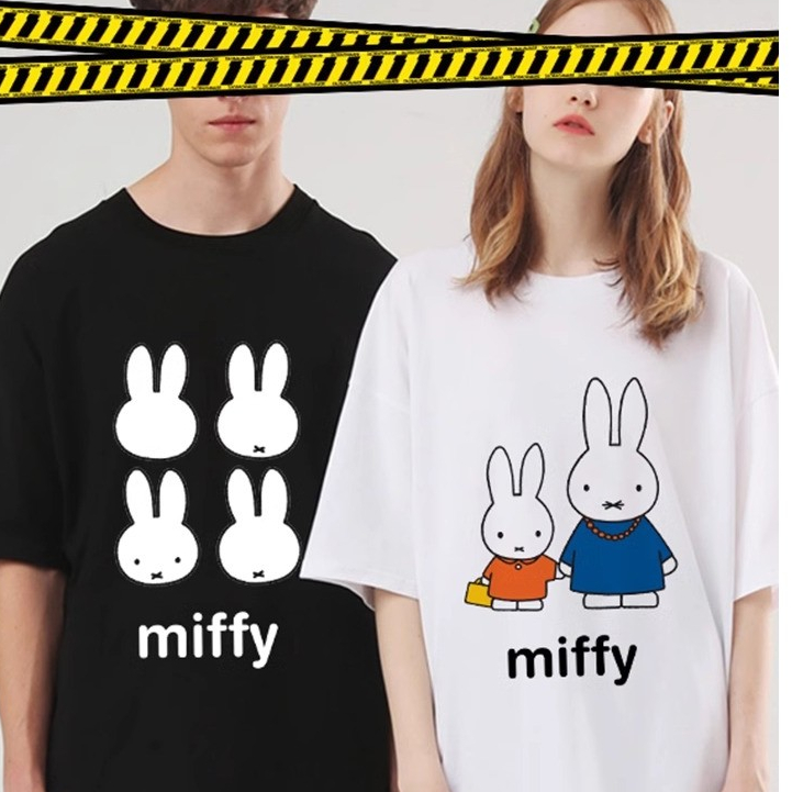 Miffy Four Bunny ญี่ปุ่น Niche miffy การ์ตูนพิมพ์ผ้าฝ้ายแขนสั้นเสื้อยืดหญิงฤดูร้อนแม่ลูก tee