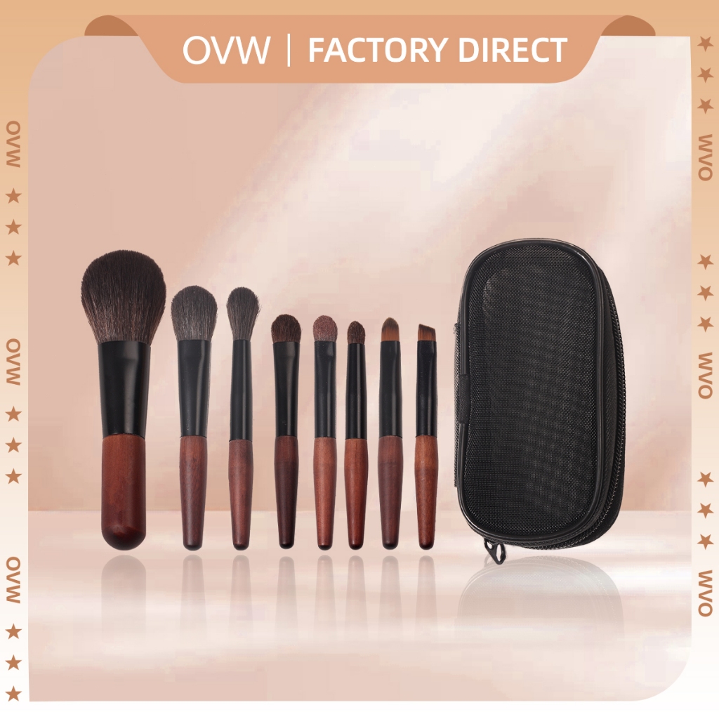 Ovw ชุดแปรงแต่งหน้า ขนาดเล็ก 8 ชิ้น พร้อมกระเป๋าเก็บ สําหรับแต่งเครื่องสําอาง MINI8TZ