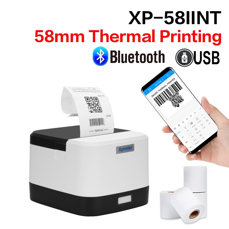 เครื่องพิมพ์ใบเสร็จความร้อนแบบพกพา 58 มม. รองรับ Loyverse, Android, Windows System,USB/Bluetooth
