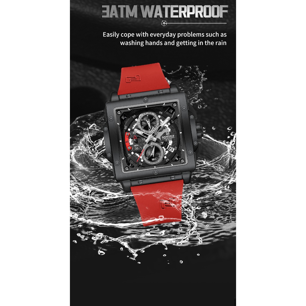 Naviforce 8064 ผู้ชายส่วนบุคคล Willow Studded ปฏิทินส่องสว่างนาฬิกาฟังก์ชั่นโครโนกราฟ