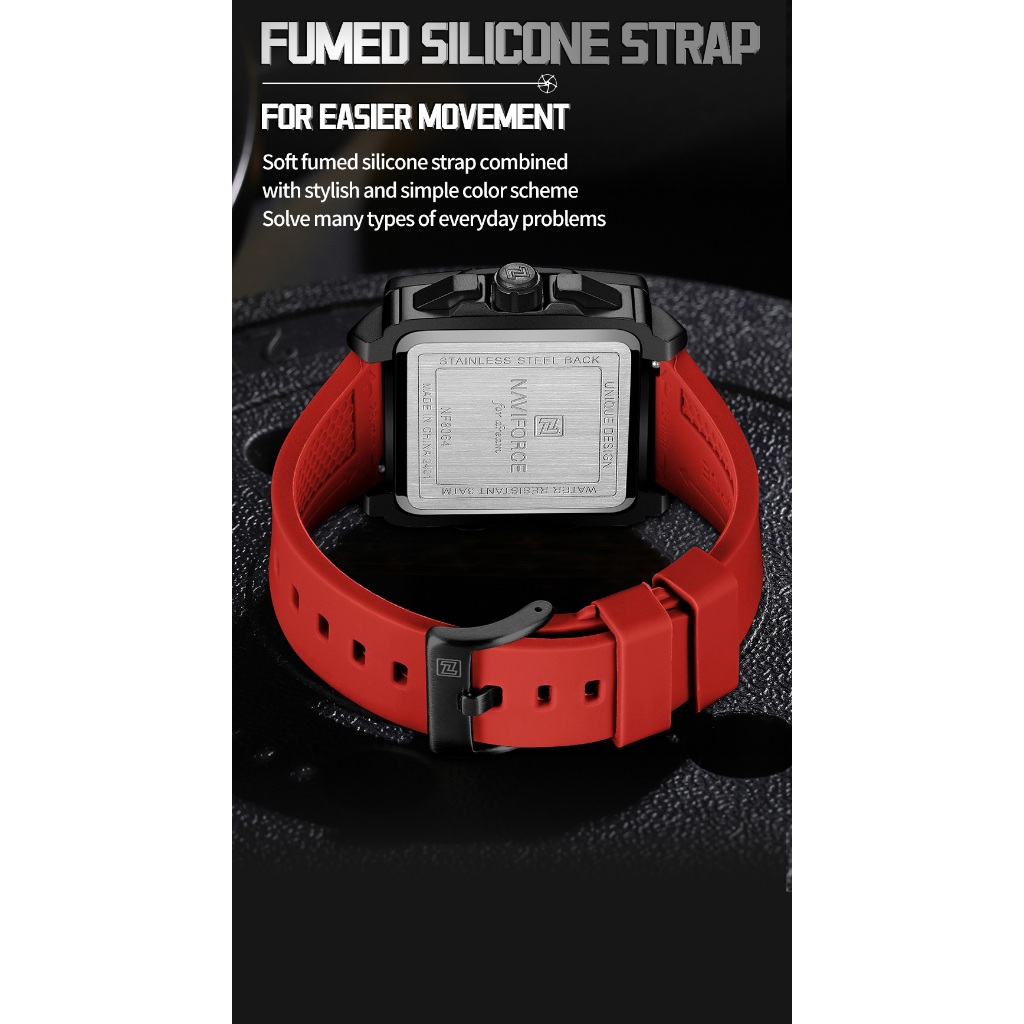 Naviforce 8064 ผู้ชายส่วนบุคคล Willow Studded ปฏิทินส่องสว่างนาฬิกาฟังก์ชั่นโครโนกราฟ