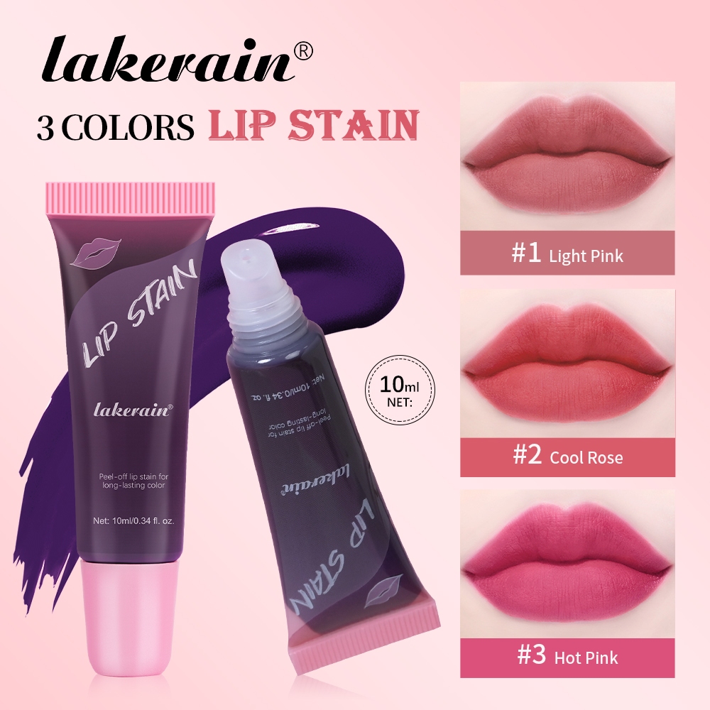 Lakerain 3 สีTear-Off Lip Stain,Matte Tattoo Lip Magic Color Peel Off Mask Tint Long Lasting Waterproof Lip Gloss