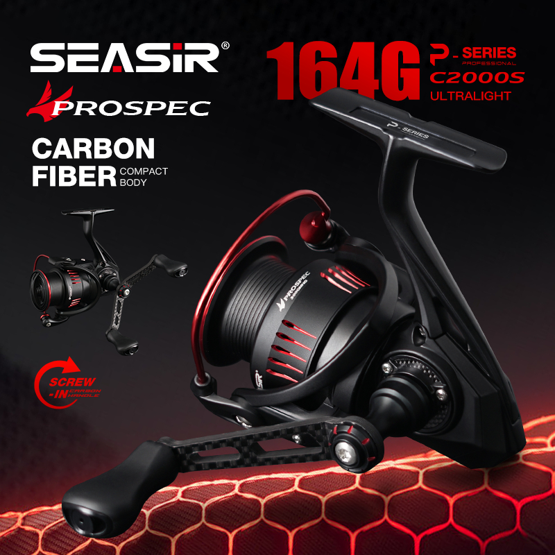 Seasir P-Series Prospec คาร์บอนไฟเบอร์ Spining Fishing Reel Ultralight Carbon เครื่องซักผ้า 8 + 1BB 5.2:1/6.2:1 อัตราทดเกียร์ล้อตกปลา