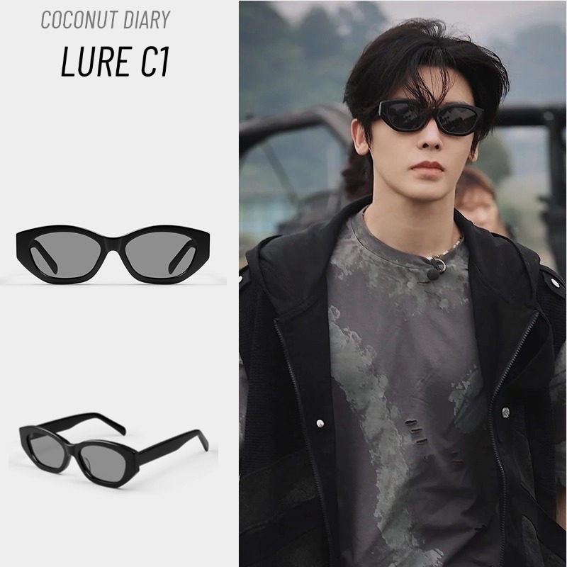 Coconut Diary- ใหม่ Lure C1 Cat-eye Frame แว่นกันแดด Acetate สีดํา [3002]