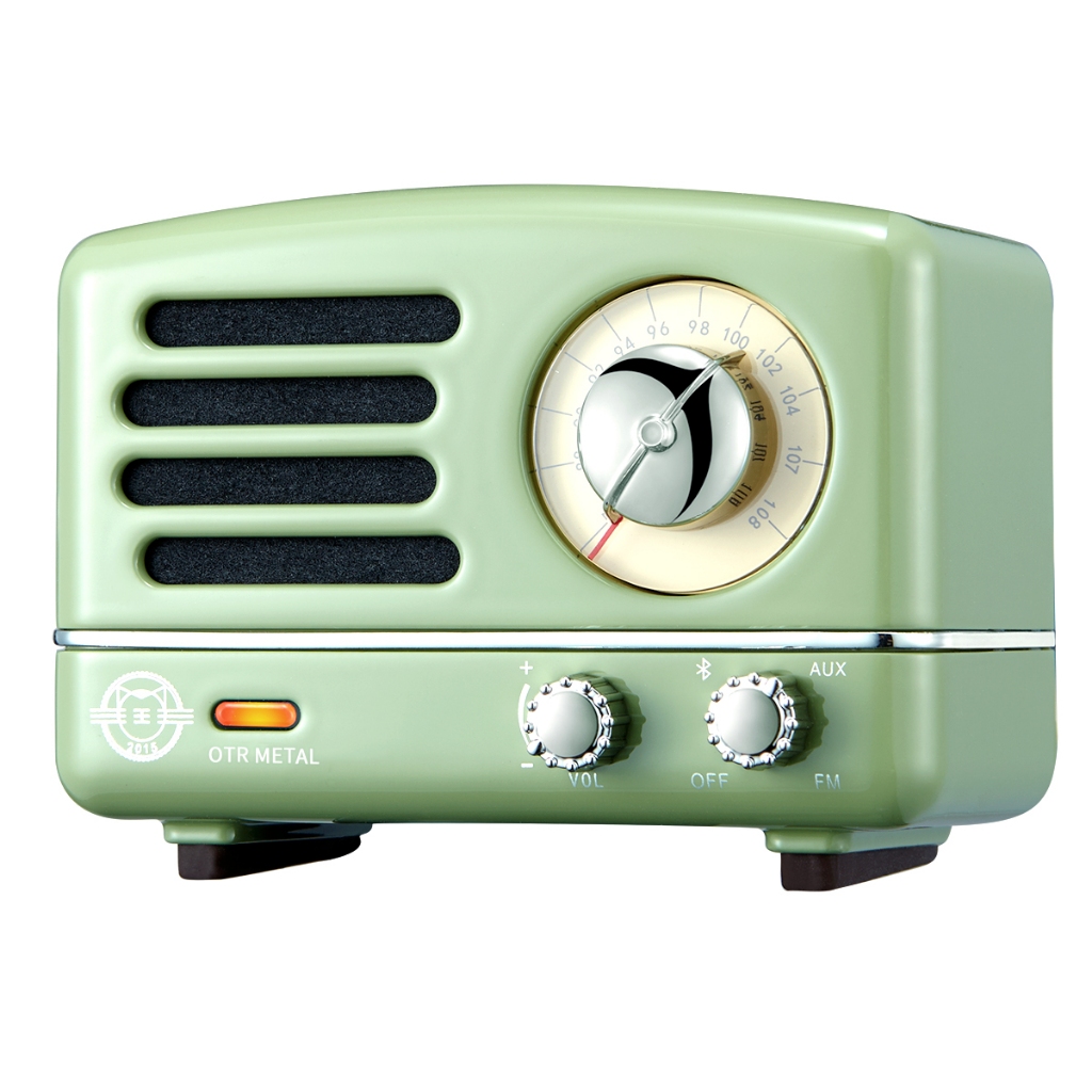 （กระเป๋าผ้าสักหลาด ฟรี）Muzen OTR Metal ลําโพงบลูทูธพกพาพร้อมวิทยุ FM ลูกบิดย้อนยุคพร้อมเคสของขวัญกระเป๋าเดินทาง, ลําโพงบลูทูธไร้สายพร้อมเสียงสเตอริโอดัง, สีเขียว