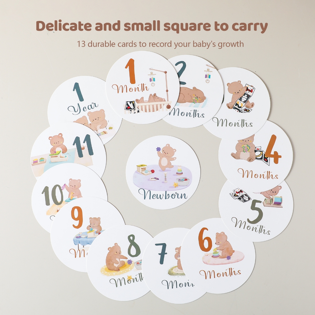13ชิ้น/เซ็ตทารก เหตุการณ์สําคัญ การ์ดกระดาษสองด้านทารกแรกเกิดถ่ายภาพอุปกรณ์ประกอบฉากการ์ดอนุสรณ์รายเดือนรายสัปดาห์บัตรที่ระลึก