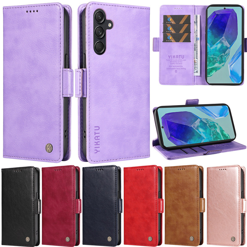 SAMSUNG หรูหราสําหรับsamsung A16 4G A55 A35 M35 A06 M15 M55 A15 A14 A25 5G A24 4G A15 4G Retroกระเป๋าสตางค์นุ่มLitchiหนังช่องใส่การ์ดล็อคแม่เหล็กฝาครอบกรณี