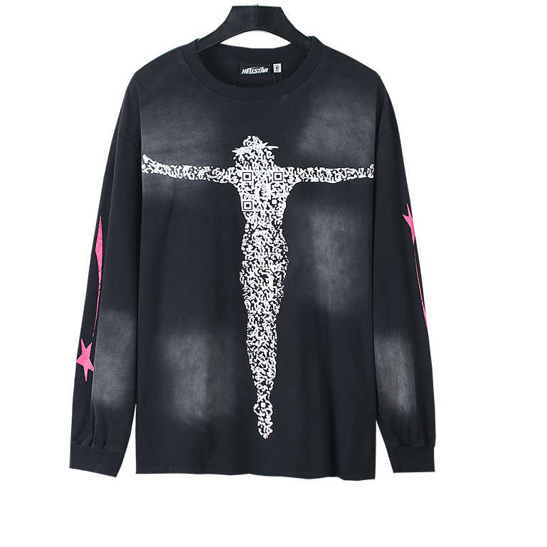 เสื้อยืดคอกลม แขนยาว ผ้าฝ้ายแท้ พิมพ์ลาย Hellstar Washing สไตล์เรโทร สําหรับผู้หญิง และผู้ชาย