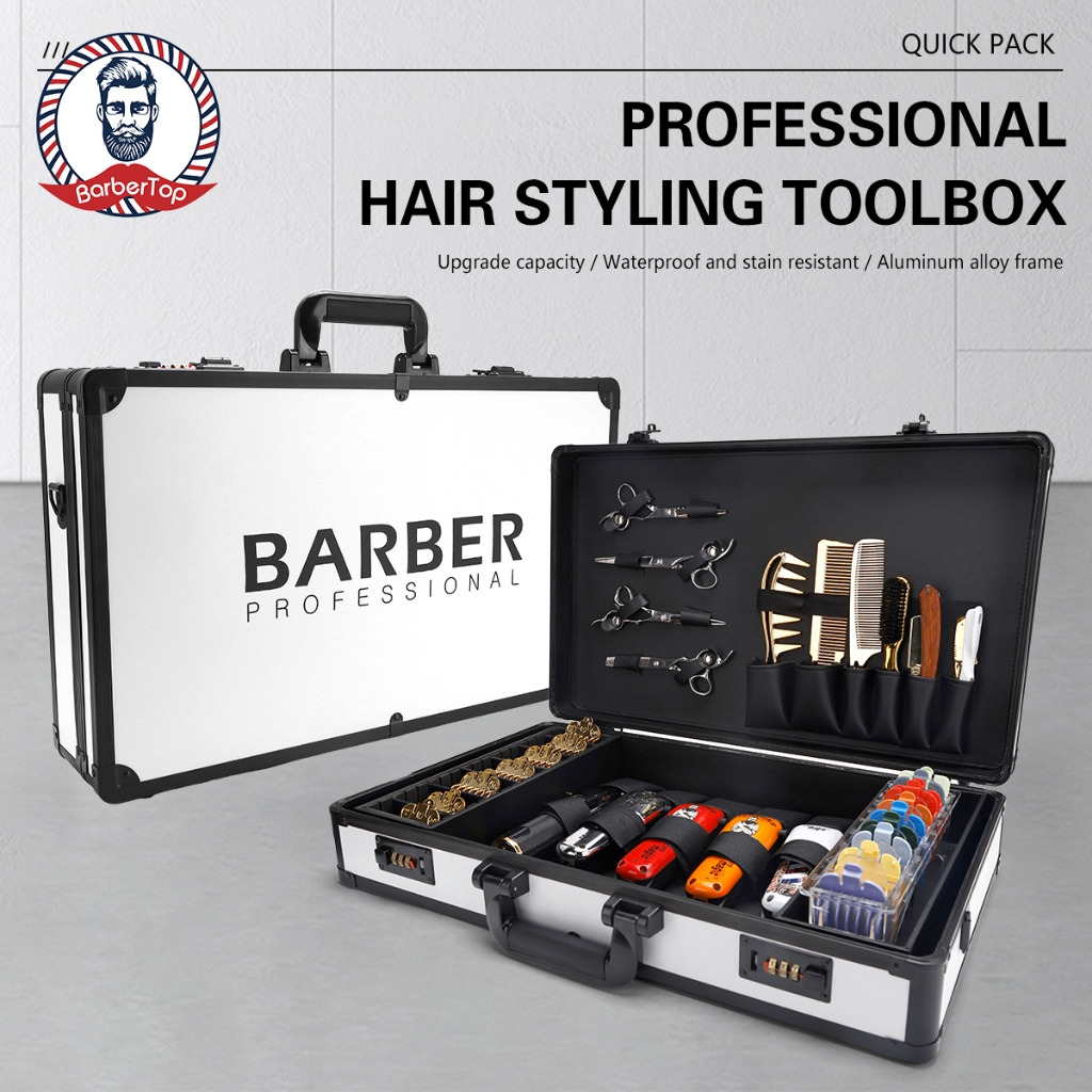 จุดผมอย่างรวดเร็ว# ร้านเสริมสวยทําผมมืออาชีพอลูมิเนียมอัลลอยด์สีขาวกล่องเครื่องมือตัดผมทําผมกระเป๋าเดินทางการจัดเก็บกระเป๋าเดินทางแบกอุปก