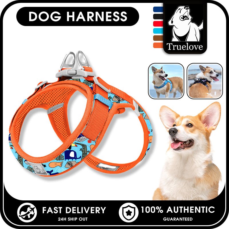 TRUELOVE ปรับสายรัดสุนัขสะท้อนแสงสายรัดสัตว์เลี้ยงทนทานระบายอากาศตาข่ายสุนัขสบายด้วยหัวเข็มขัดที่วางจําหน่ายอย่างรวดเร็วส