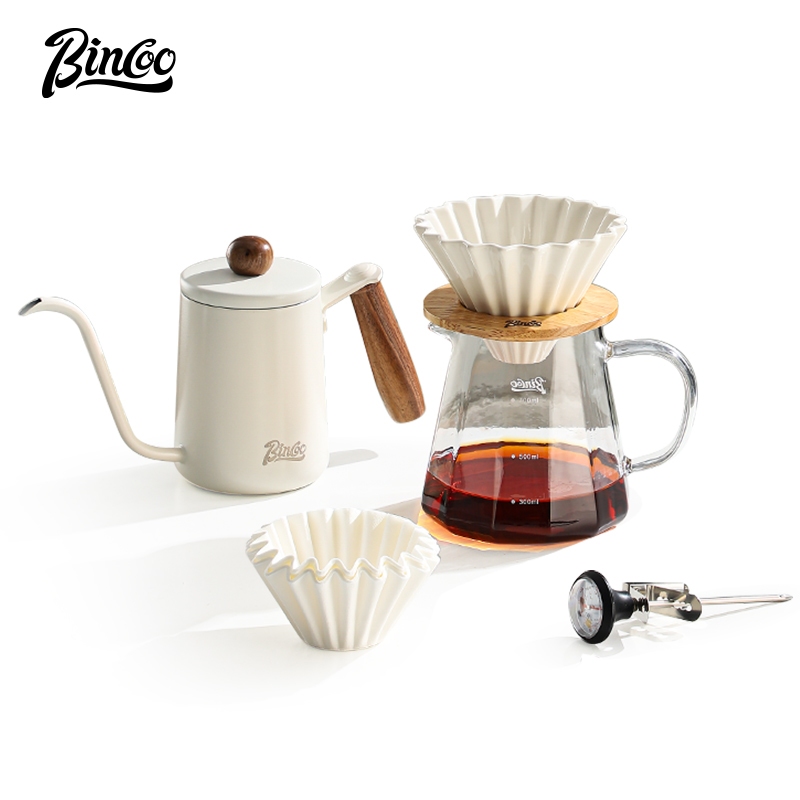 Bincoo หม้อกาแฟชงมือพร้อมถ้วยกรองชุดหม้อต้มกาแฟเซรามิค V60 เครื่องชงกาแฟกรอง 600ML