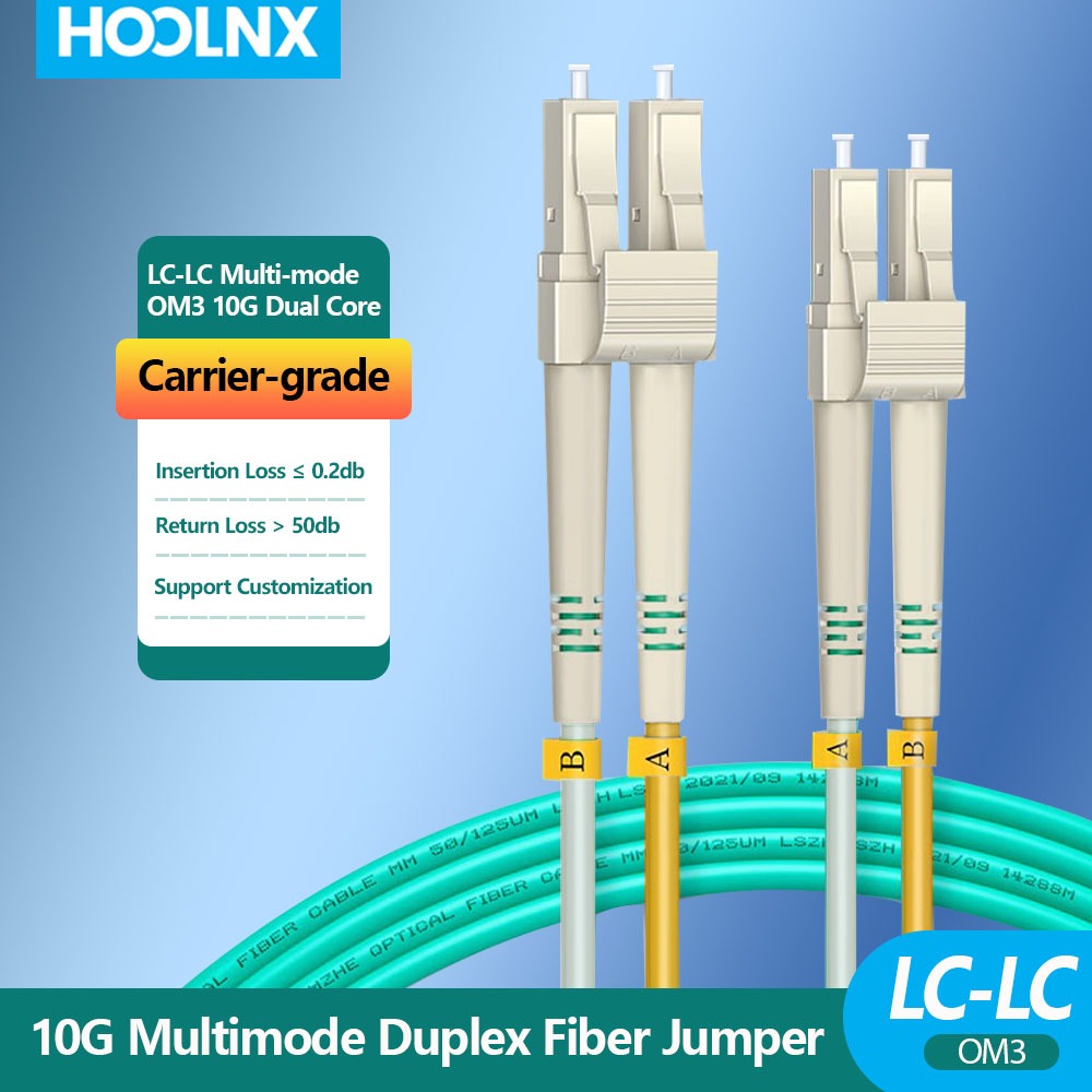 Hoolnx OM3 LC To LC UPC Fiber Optical Patch Cable Multimode Duplex MMF 50/125μm 10Gbps Bend Insensitive 2.0mm Fiber Optic Cord,1-30M ปรับแต่งความยาว