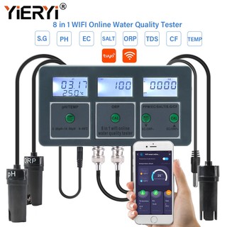 Yieryi WiFi TUYA อัจฉริยะ 8-in-1 PH Meter อุณหภูมิ TDS ความเค็ม SG EC ORP เครื่องทดสอบคุณภาพน้ํา Aquarium สระว่ายน้ํา Hydroponic เครื่องวิเคราะห์การตรวจสอบ