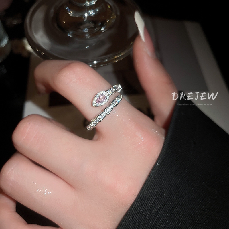 DREJEW Zirconia งูโค้งเปิดแหวนหญิงเฉพาะสไตล์เย็นแหวนนิ้วชี้
