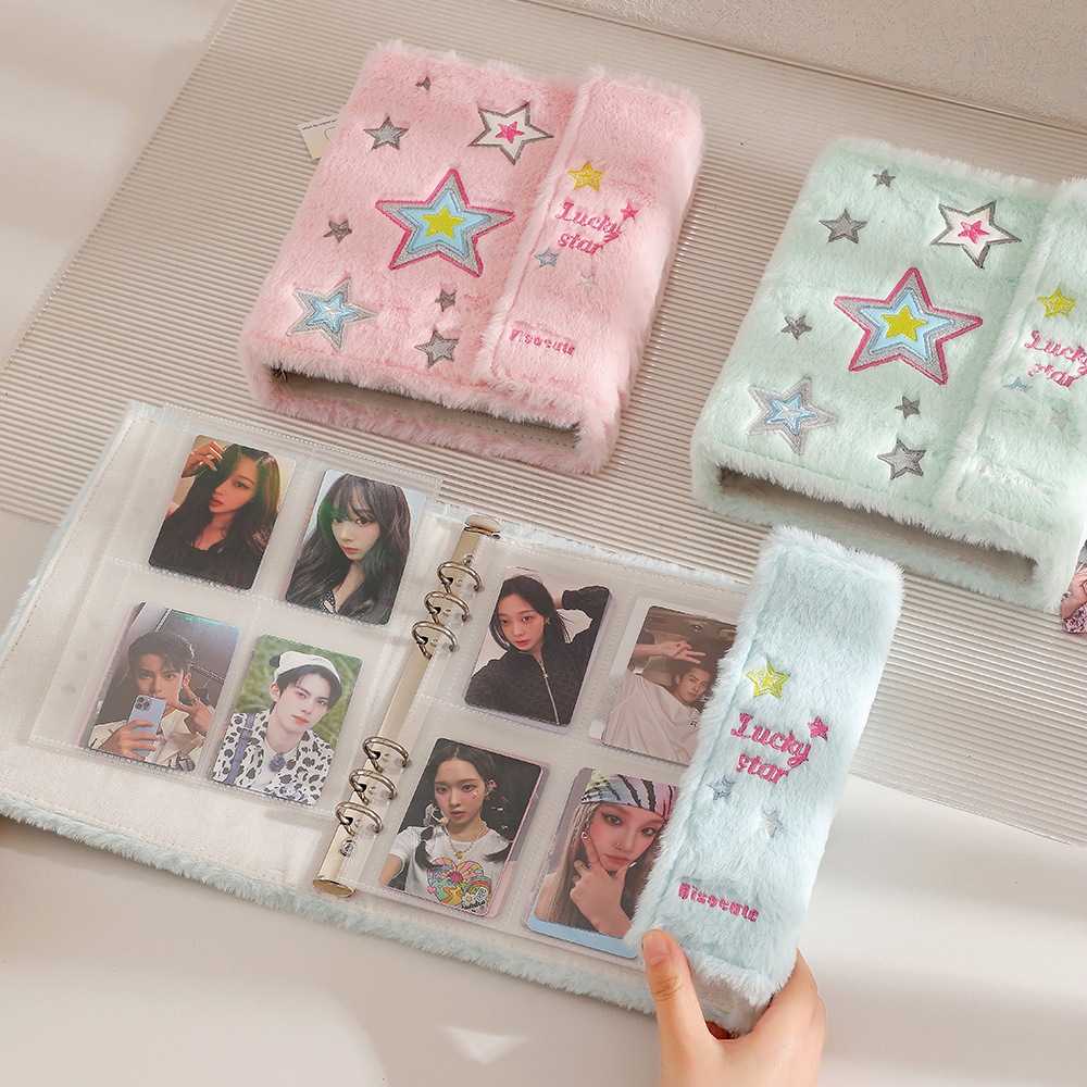 A5 เย็บปักถักร้อย Plush อัลบั้มรูป 3 นิ้วการ์ดขนาดเล็กเก็บหนังสือดาวรักถั่วอัลบั้มการ์ด สะสมสมุดบัตร