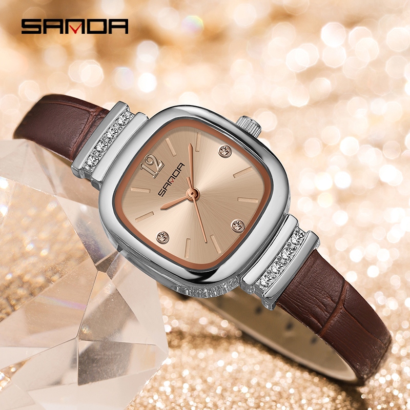 Sanda 7052/in stock Retro Trend Square Quartz Movement Luxury Casual นาฬิกาอิเล็กทรอนิกส์กันน้ํา