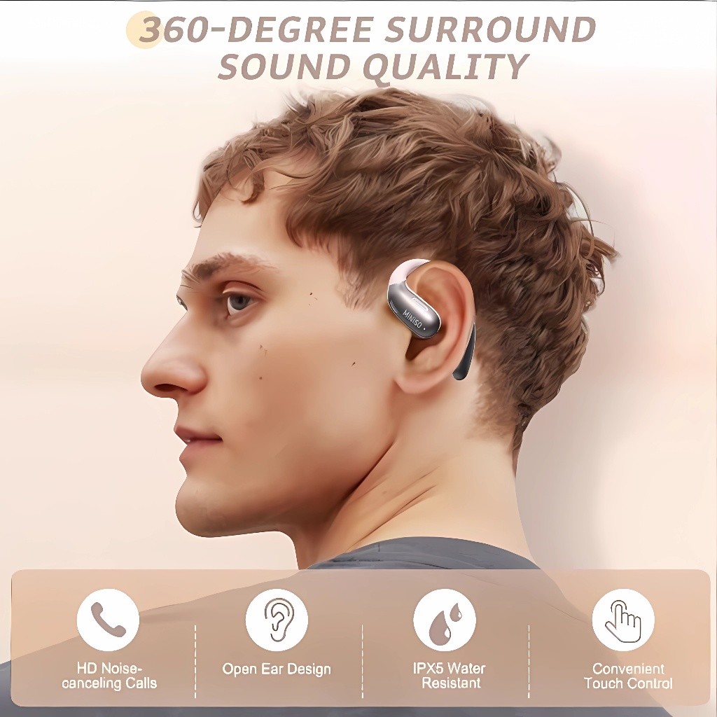 Miniso X28 หูฟังบูลทูธ OWS  Bluetooth 5.3 หูฟังไร้สาย HIFI IPX5  Wireless Earphones ฟังกันน้ำพร้อมไมโครโฟนสำหรับ IOS Android – ลดเสียงรบกวนเพลง HD ราคา ถูกที่สุด ดีลบีเคเค แกลเลอรีภาพที่ 5