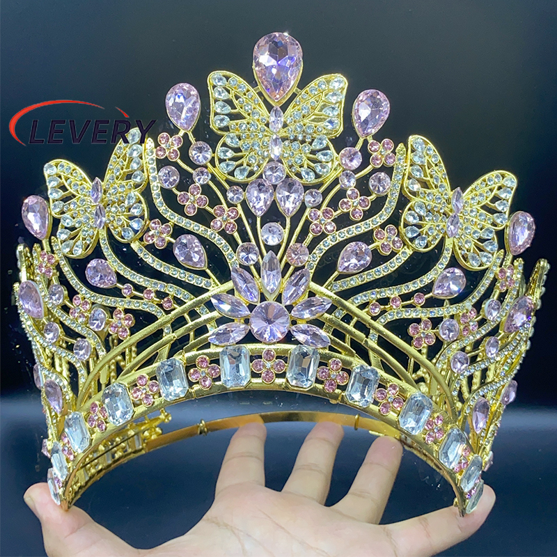 Lendy Tiaras Miss Universe Rhinestones Crown หรูหราผีเสื้อรูป Tiaras สําหรับผู้หญิง