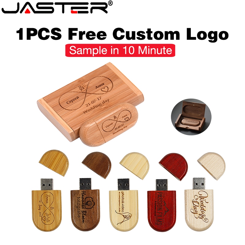 Jaster (ฟรีโลโก้ที่กําหนดเอง) แฟลชไดรฟ์ USB 64GB หน่วยความจํา USB 2.0 ไม้ 32GB พร้อมกล่องปากกาไดรฟ์