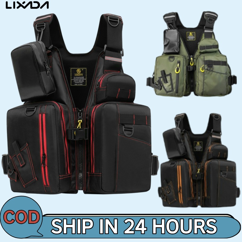LIXADA [ลิซาดะ ห้างสรรพสินค้า] เสื้อชูชีพตกปลาหลายกระเป๋าเสื้อกั๊กลอยตัวผู้ใหญ่เสื้อกั๊กพยุงตัว